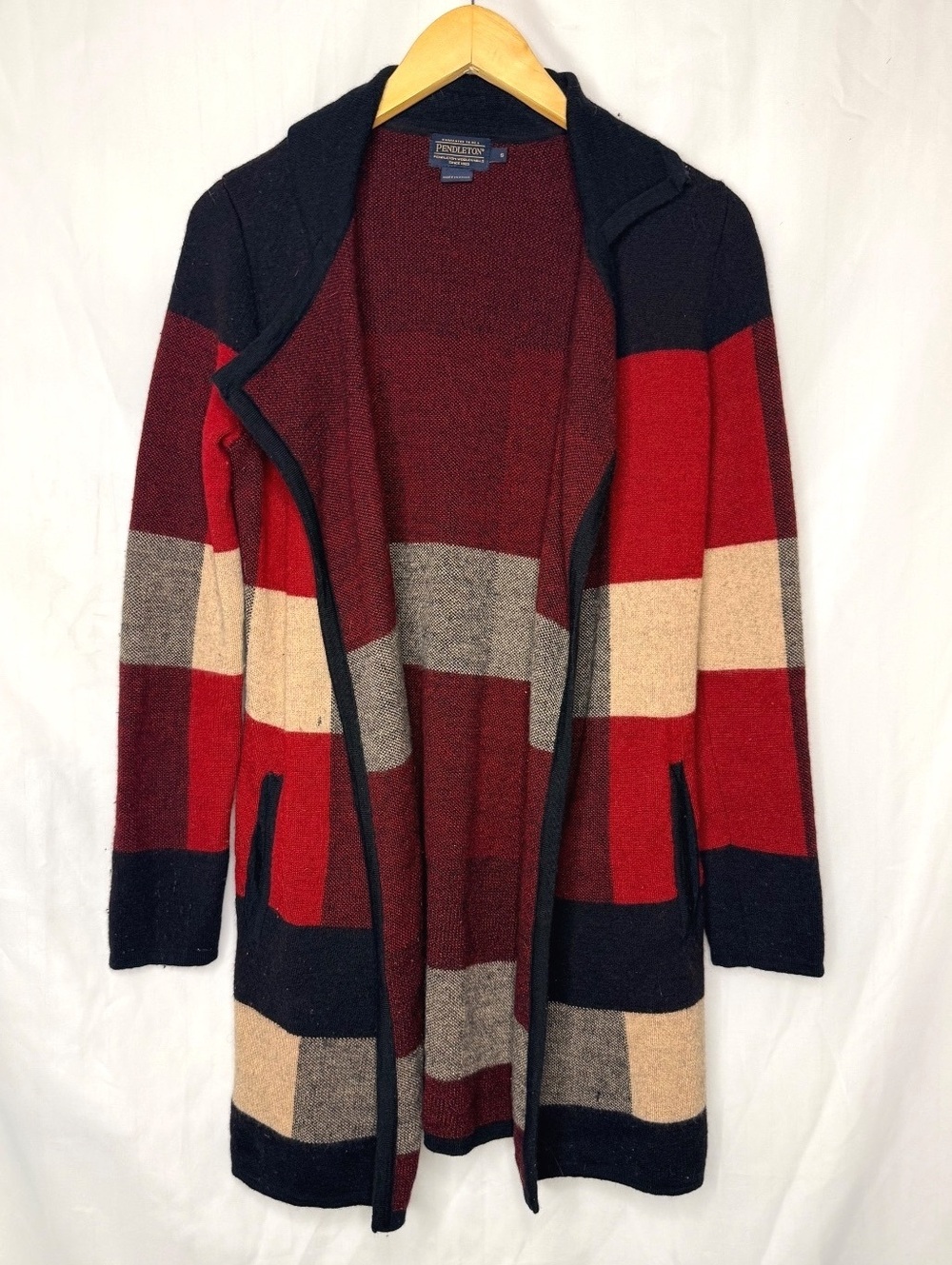 Pendleton Merino Wool Plaid Longline Cardigan Shawl Collar S